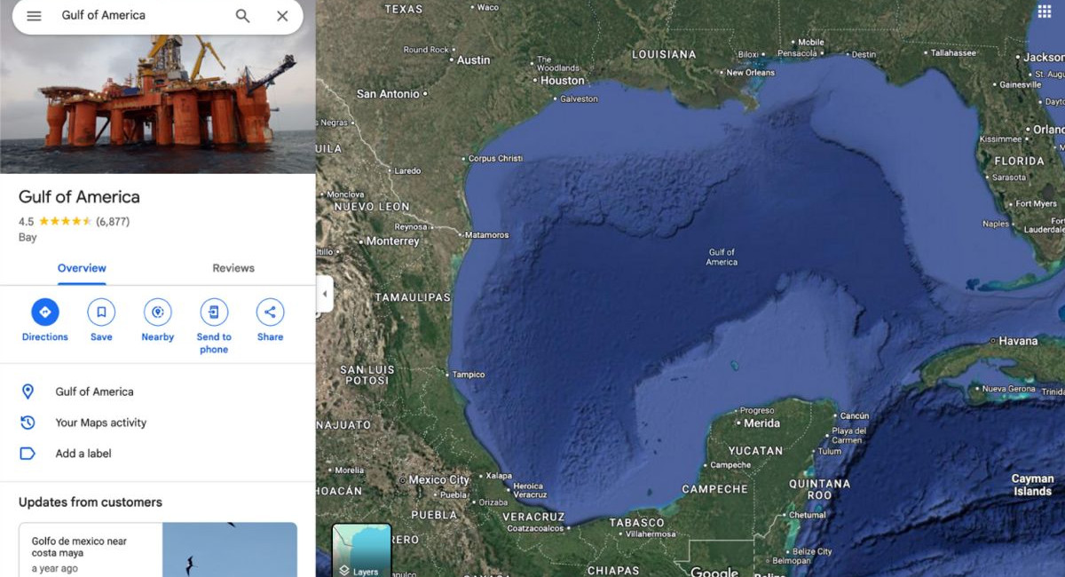 Google Maps renames Gulf of Mexico to Gulf of America